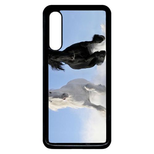 Coque Xiaomi Mi 9 - Chevaux Blanc Et Noir Dans La Neige - Noir