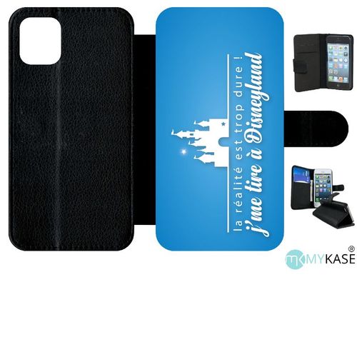 Etui A Rabat - La Realite Est Tropdure Jme Tire A Disney Fond Turquoise - Compatible Avec Apple Iphone 11 - Simili-Cuir - Bord Noir