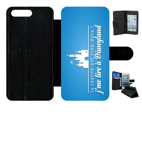 Etui A Rabat - La Realite Est Tropdure Jme Tire A Disney Fond Turquoise - Compatible Avec Huawei Y6 (2018) - Simili-Cuir - Bord Noir