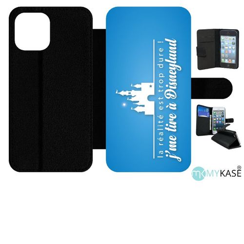 Etui À Rabat Iphone 12 Pro Max - La Realite Est Tropdure Jme Tire A Disney Fond Turquoise - Simili-Cuir - Noir