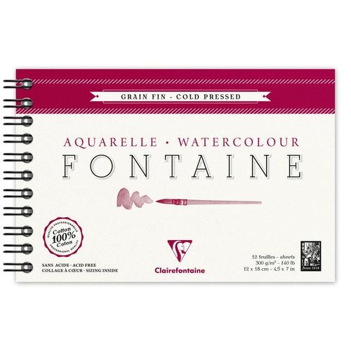 Clairefontaine Album Spiralé Fontaine Grain Fin 12 Feuilles 300g 12x18 Cm 100% Coton