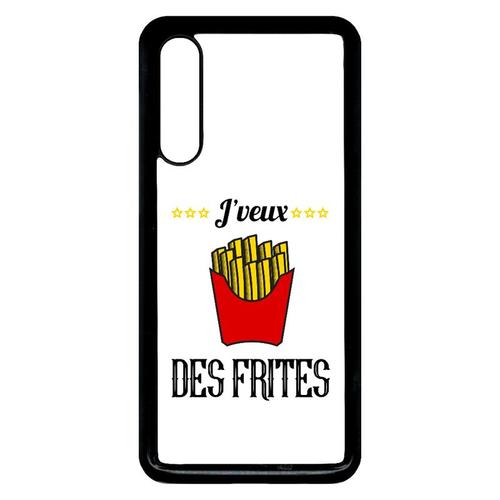 Coque Pour Smartphone - J Veux Des Frites Fond Blanc - Compatible Avec Xiaomi Mi 9 - Plastique - Bord Noir