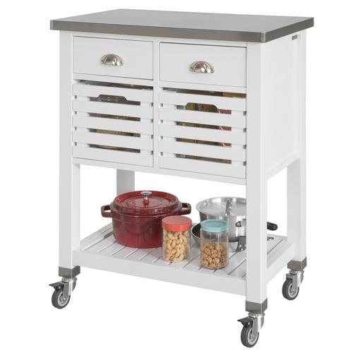 Sobuy Fkw83-W Desserte À Roulettes Armoire De Rangement Cuisine Desserte De Cuisine Avec Roulettes Chariot De Cuisine De Service Roulant - Plan De Travail En Acier Inox - 73x46x92cm - Blanc