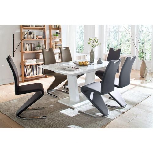 Lot De 2 Chaises Albi Tissu Gris Avec Piètement Tube Chrome