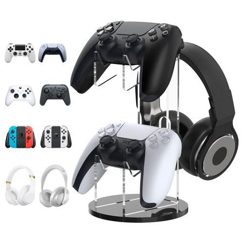 Support Universel Pour Manette De Jeu, Support De Manette De Bureau Pour Ps5, Ps4, Xbox One, Xbox Séries, Support Multifonctionnel 2 En 1 Pour Contrôleur De Jeu/Casque - Noir & Transparent