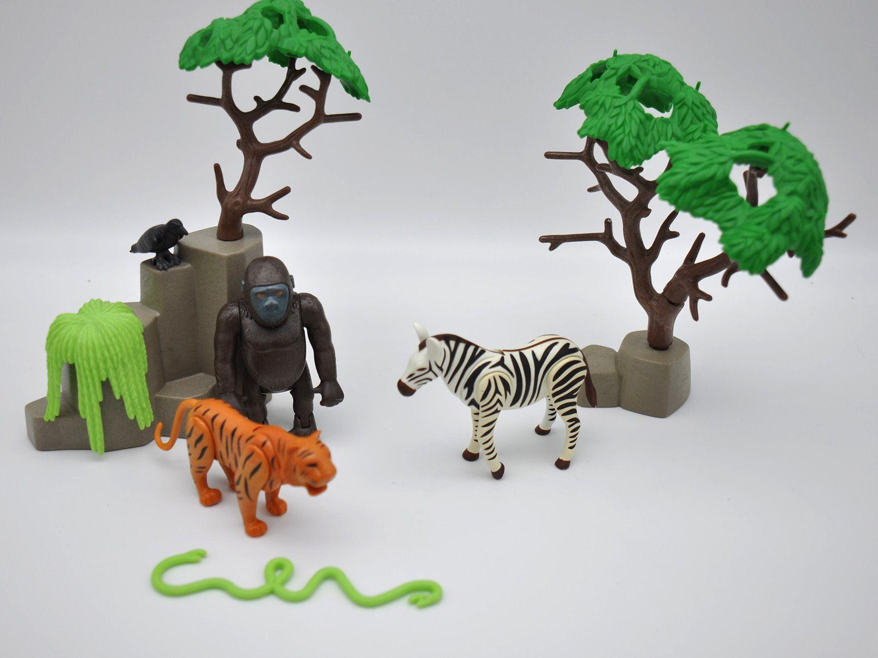 Playmobil animaux de la savane Gorile, zèbre, tigre arbres