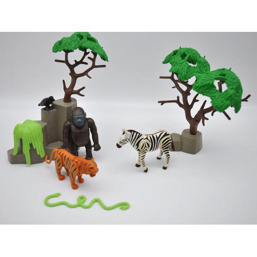 Playmobil animaux de la savane Gorile, zèbre, tigre arbres