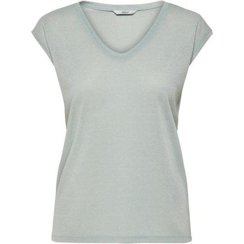 T-Shirt Femme Silvery Manches Courtes Col V Lurex