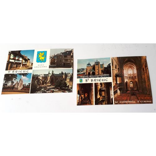 Deux Cartes Postales Couleurs De Saint-Brieuc Cité Ancienne - Vues Diverses + La Cathédrale Saint-Etienne - Collection Belles Éditions De Bretagne N°1123 Et 1165 - 15x10cm