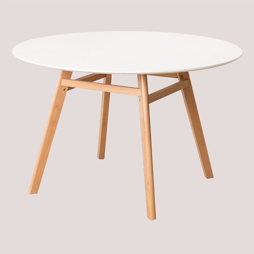 Table À Manger Ronde En Mdf Et Bois De Hêtre (Ø80 -Ø120 Cm) Scand Nordic Blanc Ø100 Cm