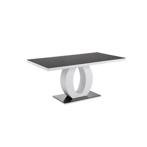 Table À Manger Twist - 6 Couverts - Mdf Laqué & Verre Trempé - Noir & Blanc