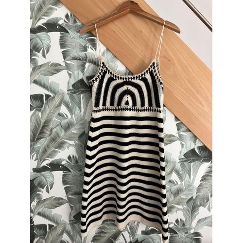 Robe  Courte À Bretelles En Tricot - Rayée Beige Et Noire-Zara