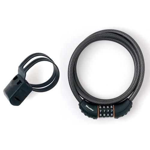 Master Lock 8120EURDPRO - Cable Antivol Vélo - 1,8 m Câble - Combinaison - Extérieur - Support Fixation Vélo