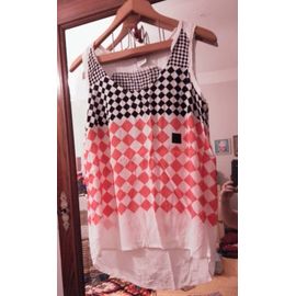 Débardeur Blanc Motifs Losanges Rouges/Noirs 40 L Miss Captain Trend.