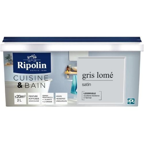 Peinture cuisine et salle de bain satin gris lome 2.5L Ripolin