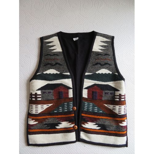Gilet "Equatorien" En Laine Pour Femmes Et De Confection Artisanale. Taille : L/44 Couleurs : Noir/Gris/Blanc Confectionné Et Acheté En Equateur