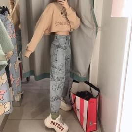 Pantalon en Jean déchiré pour homme, Streetwear, droit et décontracté, avec  imprimé de dessin animé, Harajuku