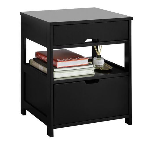 Sobuy® Frg258-Sch Table De Chevet Bout De Canapé Table D'appoint Avec 2 Tiroirs Et 1 Étagère De Rangement  Noir