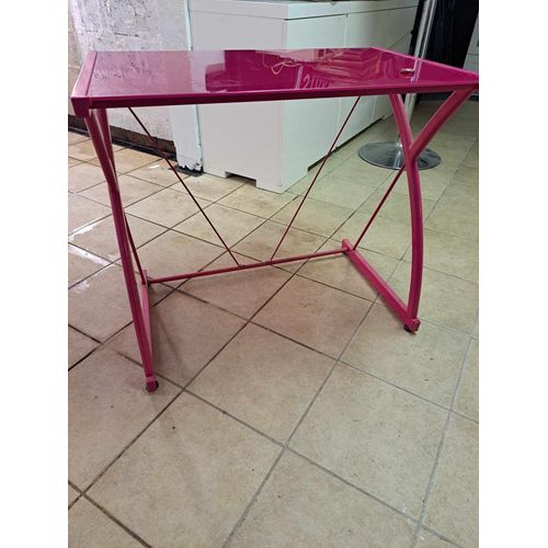Bureau Rose Sans Rangement Avec Plateau En Verre
