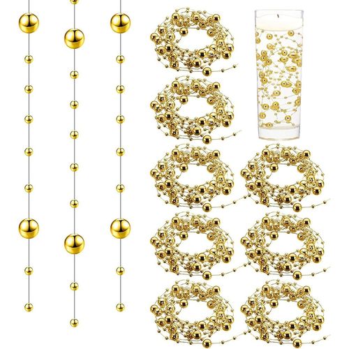18 X Artificial Pearl String For Floating Candles Table Centerpieces Faux Pearl Filler Vase Fillers Filling In Floating Candles For Wedding Decor Bridal Headpiece Party Christmas Tree (Gold)