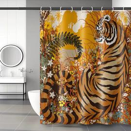 180 x 200cm Rideau de Douche avec 12 Crochets Séchage Rapide(tigre), Tissu  Polyester Imperméable Lavable en Machine, Rideaux Salle de Bain
