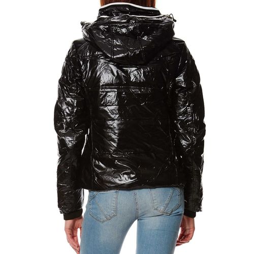 Claudia Fabri  Blouson Doudoune Matelassée Courte Noire Vernie À Liseré Blanc À Capuche Taille Xl-42