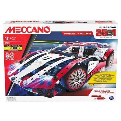 Meccano - Coffret Supercar Motorise 347 Pcs Metal - 25 Modeles Voiture, Vehicule - Moteur 6v Et Outils Inclus - Jeu Construction 10 Ans Et Plus