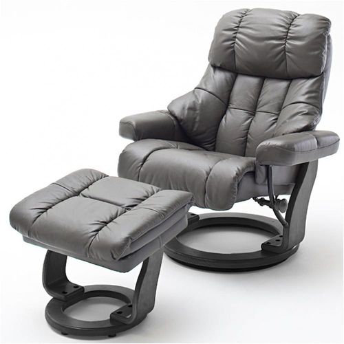 Fauteuil Relax Clairac Assise En Cuir Nougat Pied En Bois Noir Avec Repose Pied