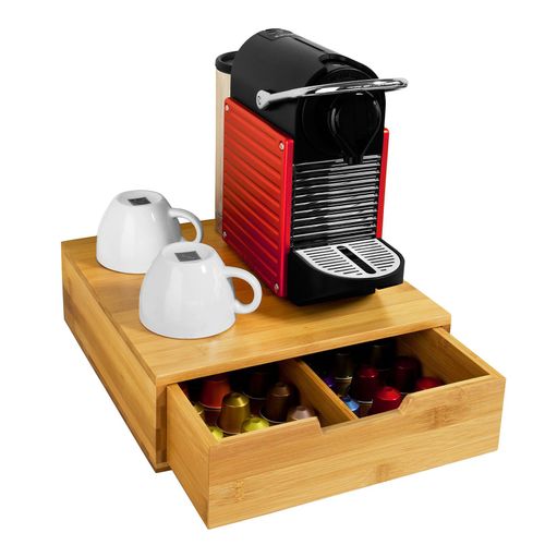 SoBuy® FRG70-N Boîte de Rangement à tiroirs pour Capsules de thé et café en Bambou, Boîte à Capsules de Café, Boîte à thé L30xP31xH9,5cm