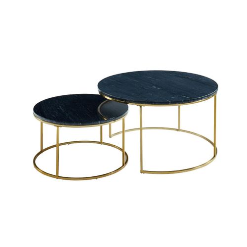 Tables Basses Gigognes Angela - Marbre Noir Et Métal Doré