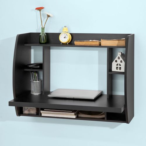 Sobuy® Fwt18-Sch Table Murale Bureau Avec Étagère Intégrée Armoire De Rangement Murale (Noir)