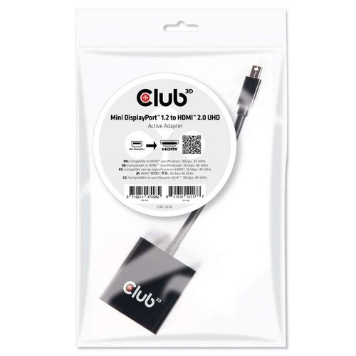 Club 3D - Adaptateur vidéo - Mini DisplayPort mâle pour HDMI femelle - 20.3 cm - support 4K