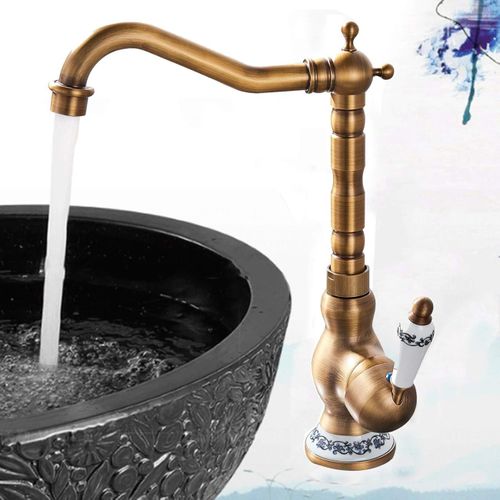 Cuisine Familiale Moderne et Salle de Bains Robinet Cuivre Antique Robinet Mitigeur de à Levier Robinets de Lavabo Avec Bec Pivotant Rétro Robinet D'évier