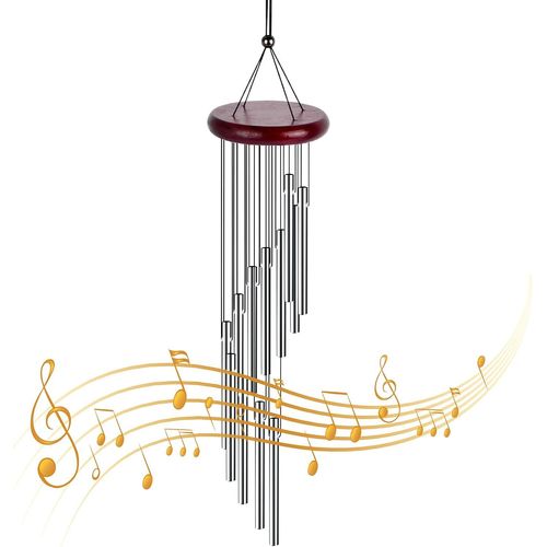 Carillons Éoliens Carillons de Vent Extérieurs Tube en Aluminium en Bois Massif Carillon Éoliens Nature Mélodieux Carillon à Vent Musical pour Jardin Patio Porche Balcon Décor Maison Intérieur Cadeau