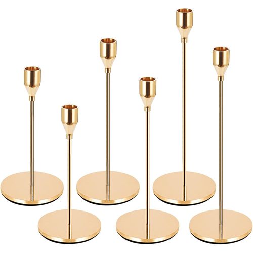 Bougeoir Chandelier,Lot de 6 Bougeoirs Détenteurs,33/29/24 cm Candélabre,pour Bougies Coniques Rétro Métal Porte-Bougie Conique