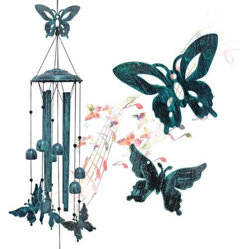 Carillon éolien en métal bleu en forme de papillon, cadeau pour femme, décoration de jardin, décoration extérieure