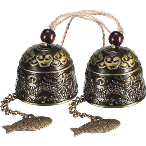 2 Pièces Carillons Éoliens Vintage Dragon, Classique Chinois Feng Shui Cloches en Métal Bonne Chance Bless Cloches Carillons Éoliens À la Main d'Extérieur d'Intérieur pour Jardin et Maison