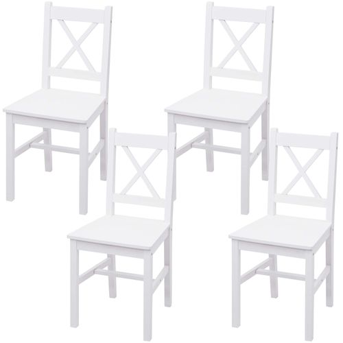 4x Chaise De Salle À Manger Hwc-F77, Style Rustique-Cottage, En Bois Massif   Blanc