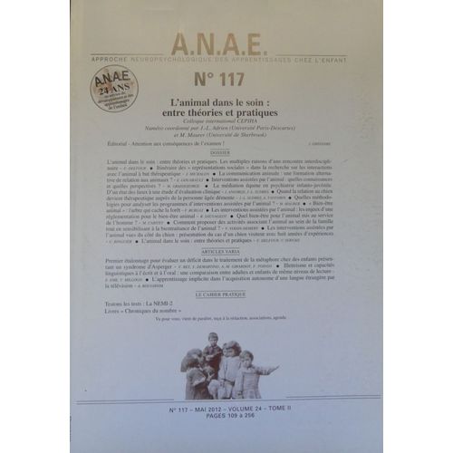 Anae N° 117 L'animal Dans Le Soin : Entre Théories Et Pratiques