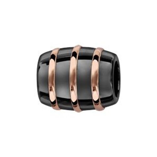 Charms Tube Céramique Noire 3 Filets Argent Et Pvd Rose