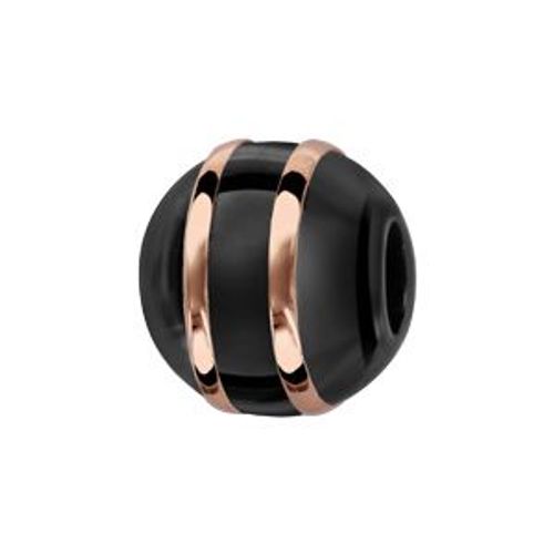 Charms Boule Céramique Noire 2 Filets Argent Et Pvd Rose