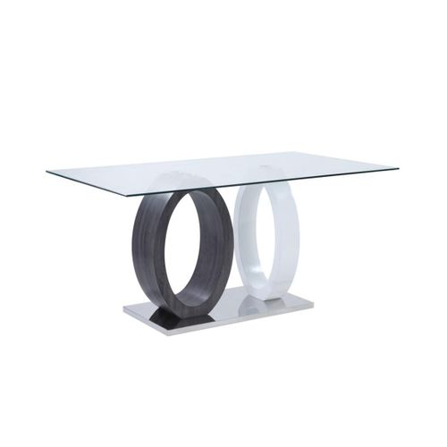 Table À Manger Ayane - 6 Couverts - Verre Trempé Et Mdf - Gris & Blanc