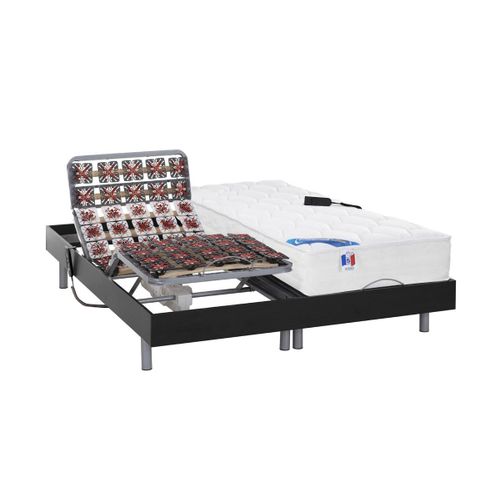 Lit Électrique Relaxation Tout Plots Matelas Ressorts Ensachés Et Mémoire Forme Phanes De Dreamea - Moteurs Okin - Noir - 2 X 80 X 200 Cm