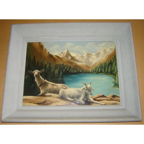 Tableau Ancien Huile Chèvres