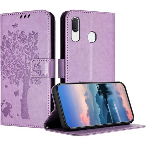 Coque Pour Samsung Galaxy A40 Coque,Etui Protection Housse Premium En Cuir Pu,Pochette Fermeture Magnétique,Flip Case Pour Samsung Galaxy A40 Pourpre Pâle