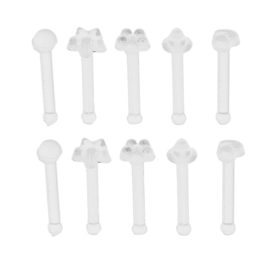 10x Dents En Acrylique Nose Pin Stud Transparent 5 Motif Piercing Piercing