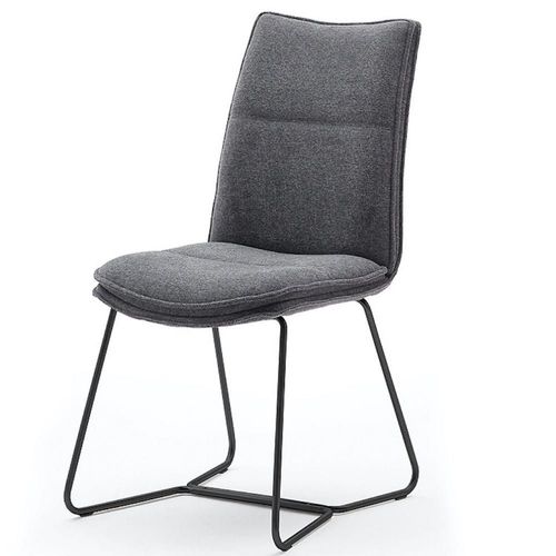 Lot De 2 Chaises Design Halsou Tissu Anthracite Et Pieds Métal Laqué Noir