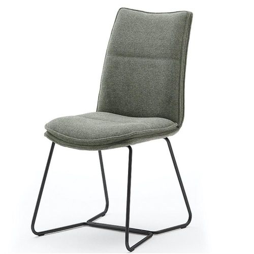 Lot De 2 Chaises Design Halsou Tissu Olive Et Pieds Métal Laqué Noir