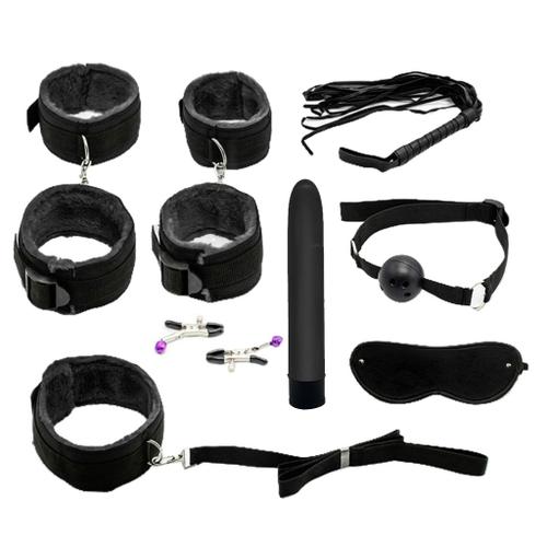 8pcs Sexe Adulte Sm Jouets Système De Retenue De Corde Fouet Kit De Jeu Noir