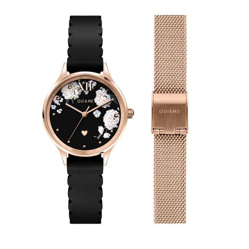 Coffret Oui&me Bichette Montre Femme En Cuir Noir Et Bracelet Interchangeable